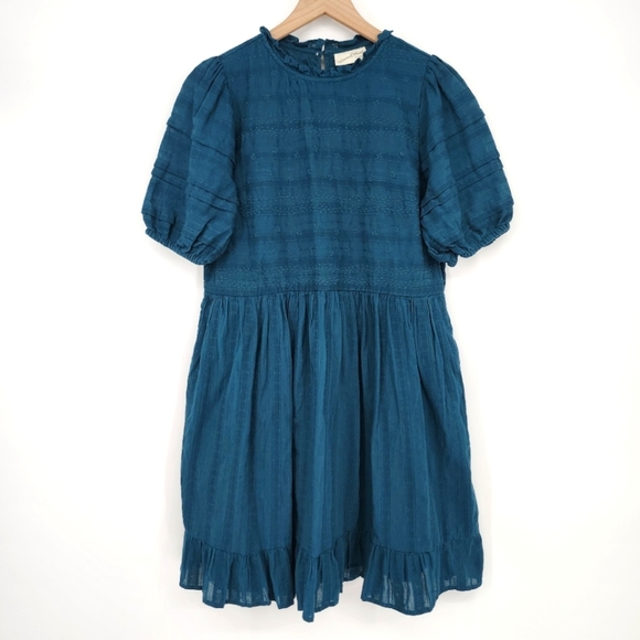 Universal Thread Dresses & Skirts - Universal‎ Thread Womens Dress Size S Dark Teal Embroidered Puff Sleeve Ruffles